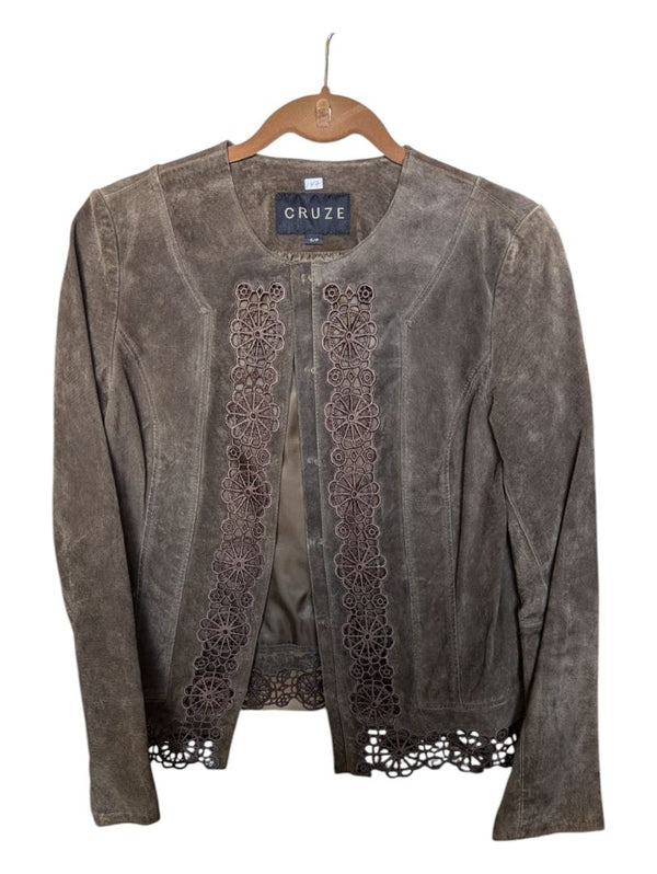 Brown Leather Flower Patterned Jacket Cruze Size Small