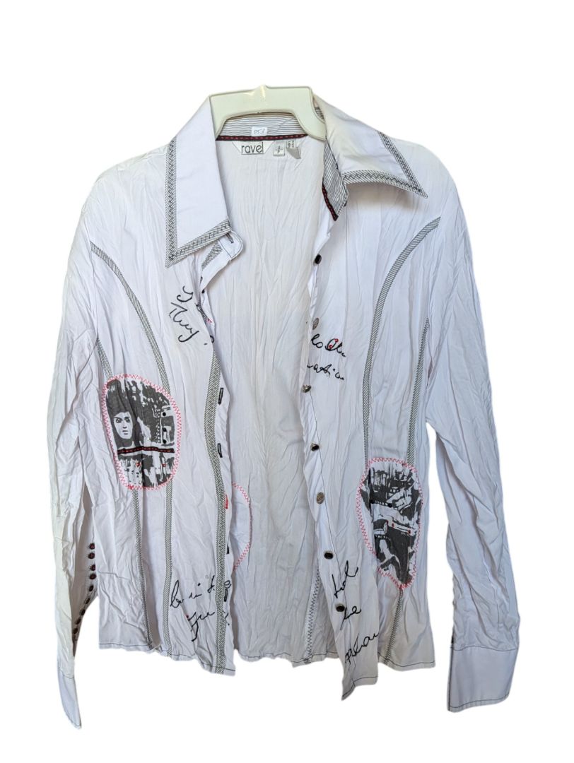 White Jacket with Black Graphics Ravel Size Small