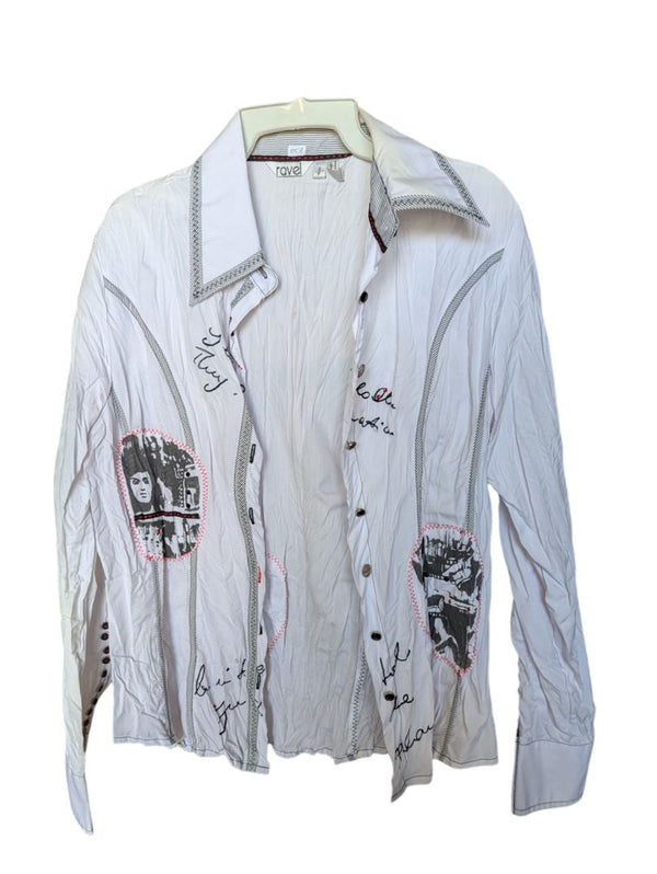 White Jacket with Black Graphics Ravel Size Small
