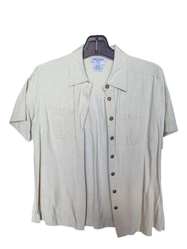Beige Buttom-Up Short Sleeve Shirt Kara Casual Size Large