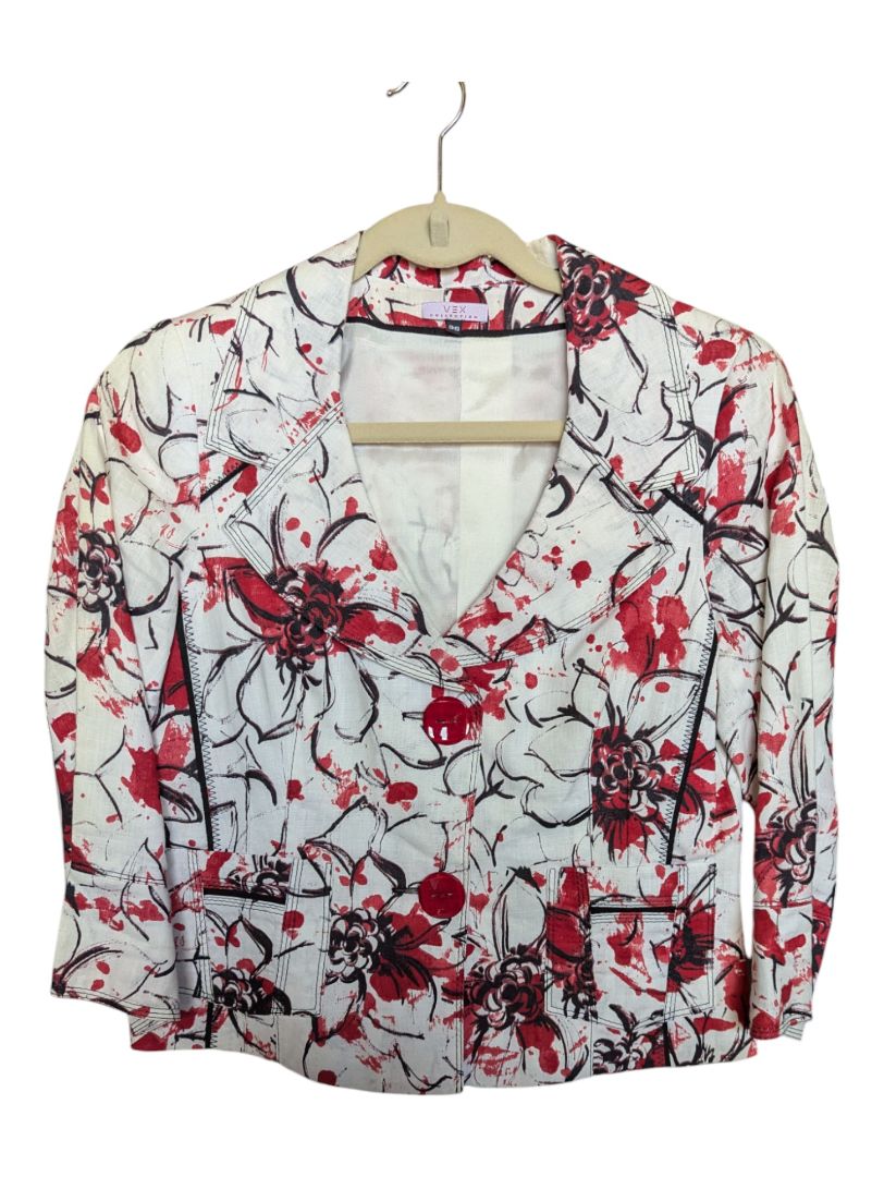 Red and Black Flower Pattern Blazer VEX Size 36