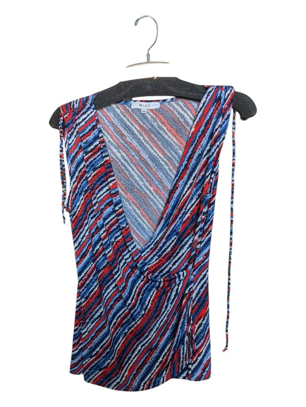 Blue and Red Lined V-neck Shirt MIKO Size M