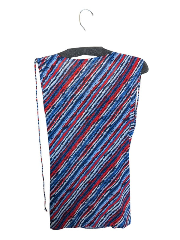 Blue and Red Lined V-neck Shirt MIKO Size M