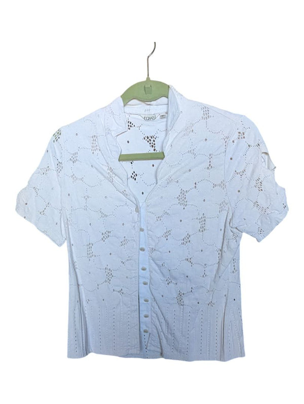 White Short Sleeve with Flower Pattern Ravel Size M