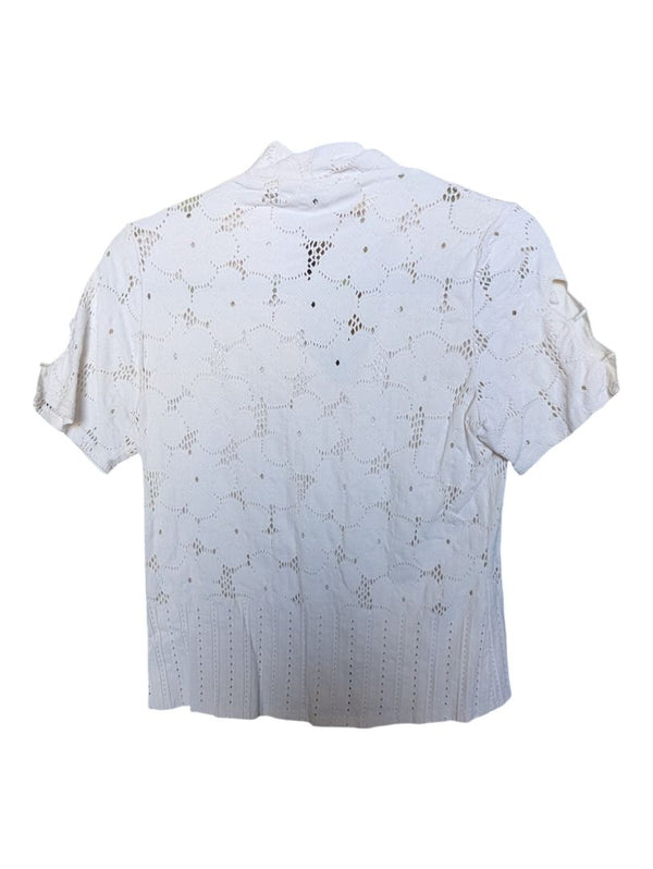 White Short Sleeve with Flower Pattern Ravel Size M