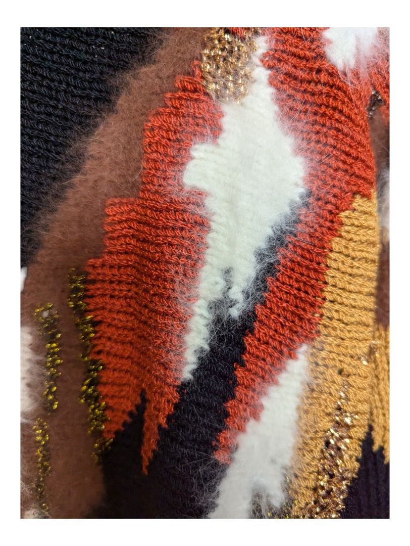 Red Orange and Gold Graphic Black Sweater Franco Valeri Size M