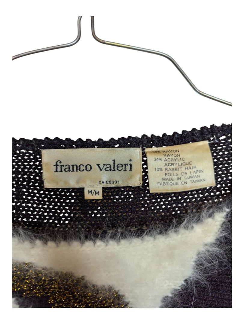 Red Orange and Gold Graphic Black Sweater Franco Valeri Size M