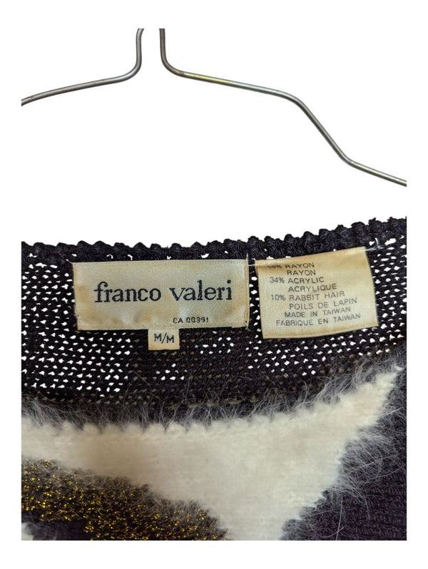 Red Orange and Gold Graphic Black Sweater Franco Valeri Size M