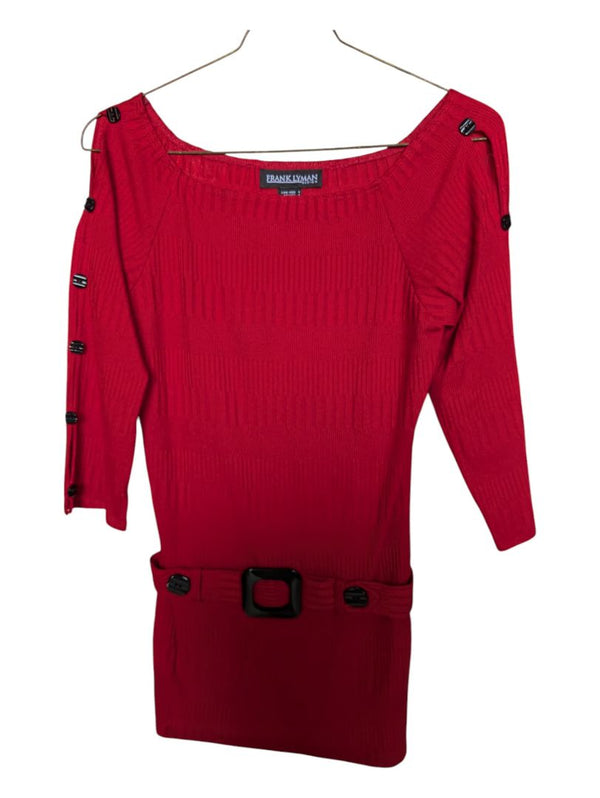 Red Knitted Dress with Belt Frank Lyman Size 4