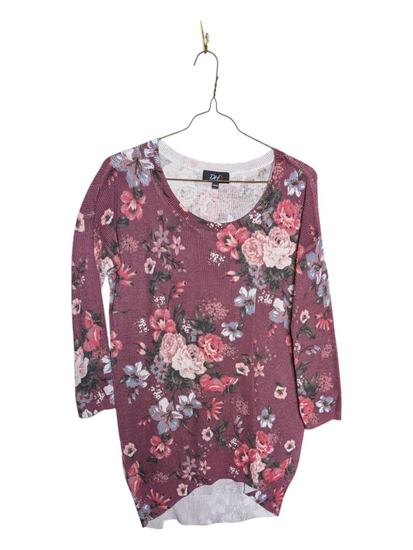Flower Graphic Dark Red Long Sleeves DH3 Size XS