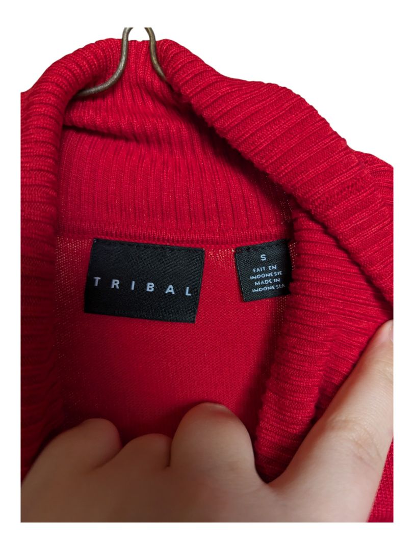 Red Turtleneck Sweater Tribal Size S