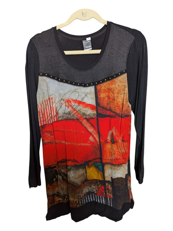 Organe Red Graphic Black Long Sleeves Dolcezza Size M
