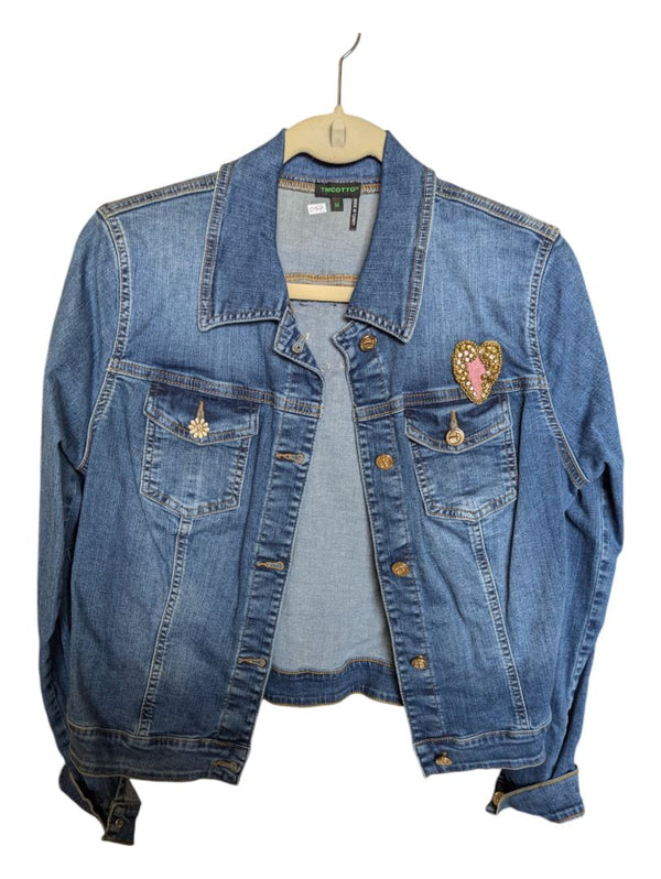 Blue Demin Jacket with Heart Decorations Tricotto Size M