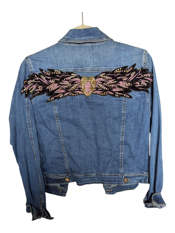 Blue Demin Jacket with Heart Decorations Tricotto Size M