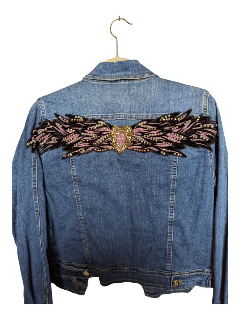 Blue Demin Jacket with Heart Decorations Tricotto Size M