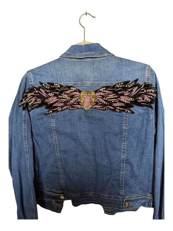 Blue Demin Jacket with Heart Decorations Tricotto Size M