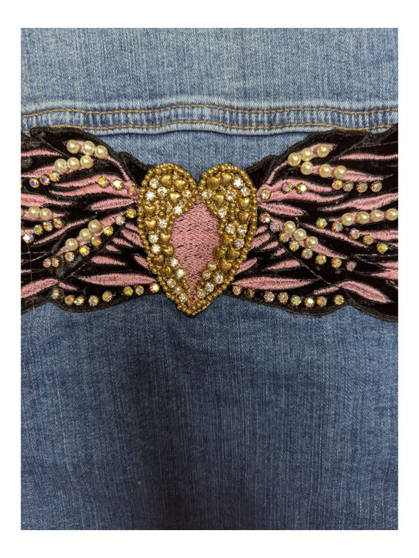 Blue Demin Jacket with Heart Decorations Tricotto Size M