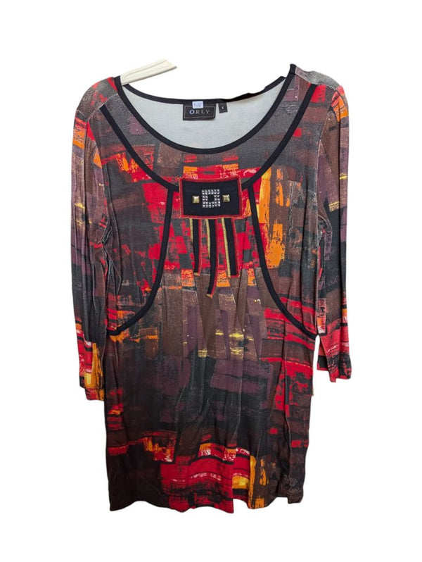 Red Oragne Black Patterned Dress Orly Size S Clothing