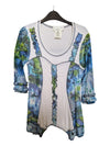 Blue and Green patterned White Top Zoe Size M
