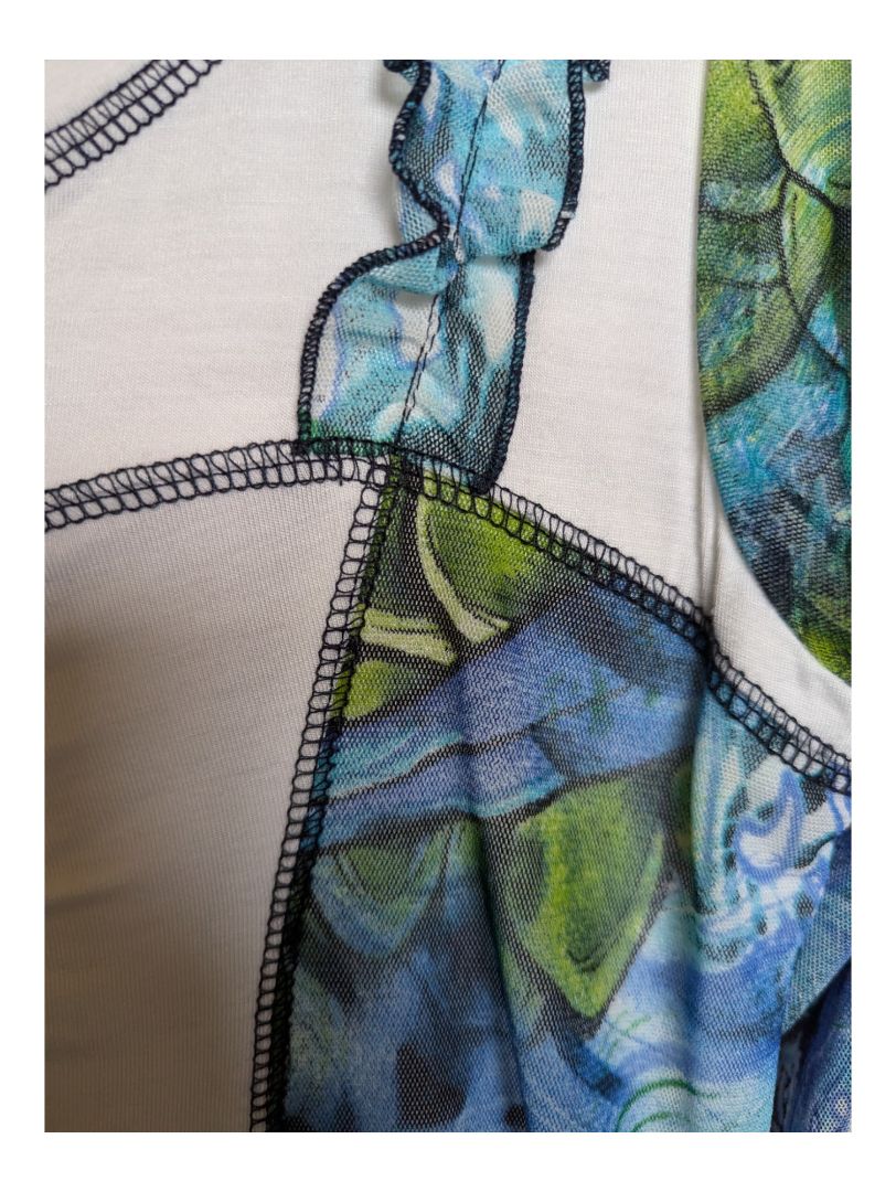 Blue and Green patterned White Top Zoe Size M