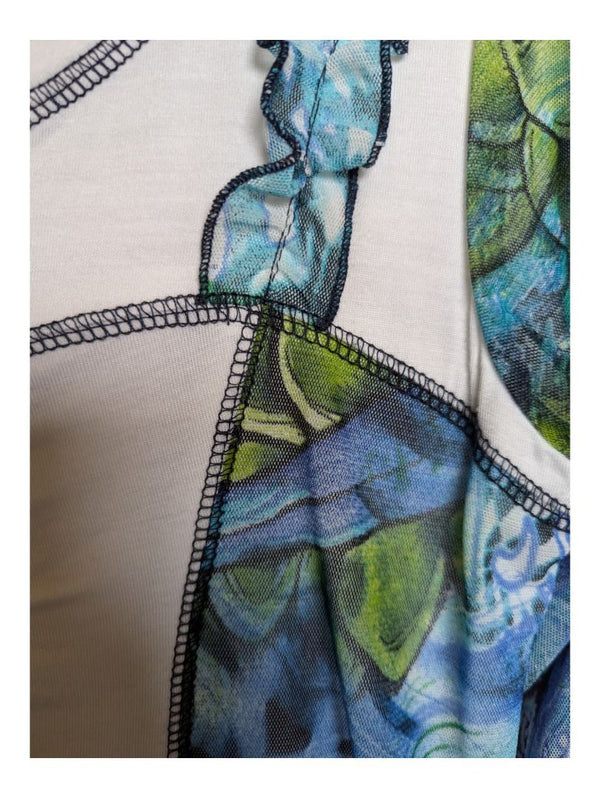 Blue and Green patterned White Top Zoe Size M
