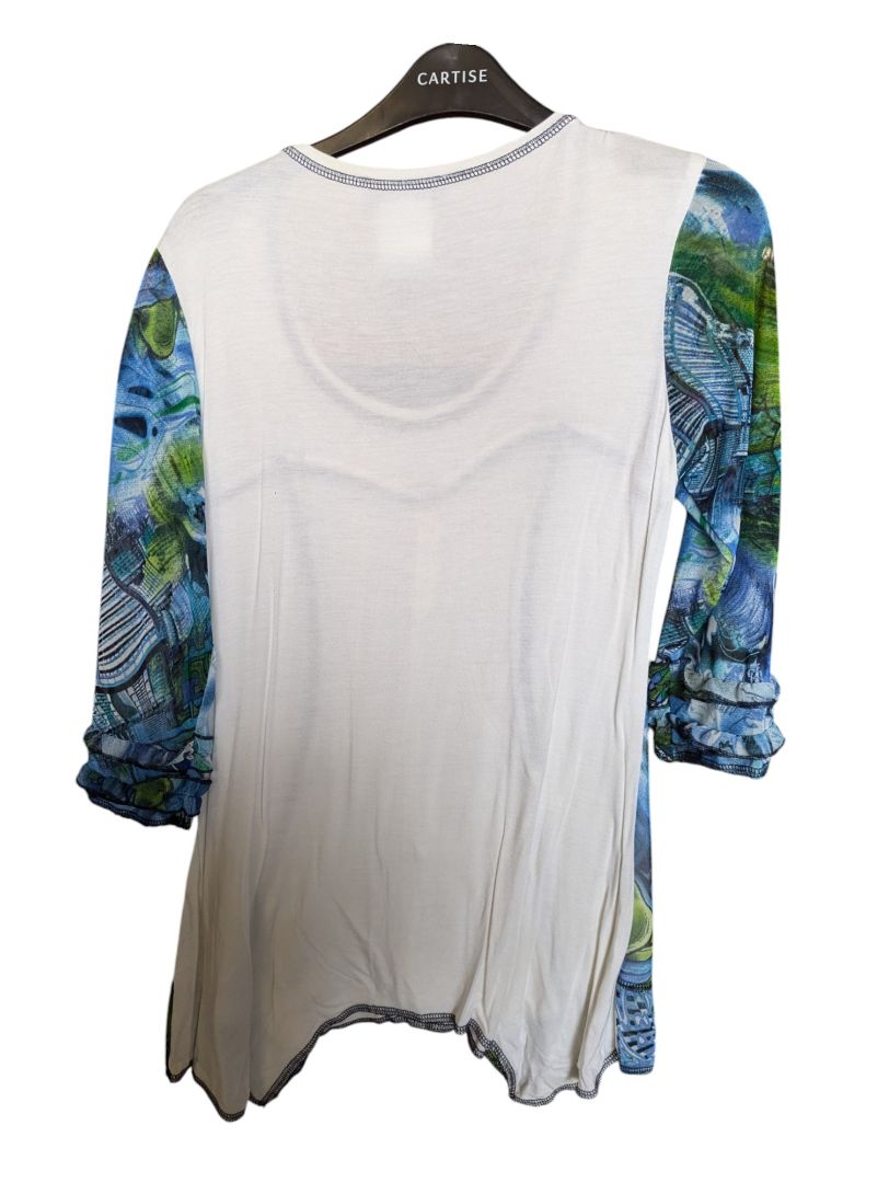 Blue and Green patterned White Top Zoe Size M