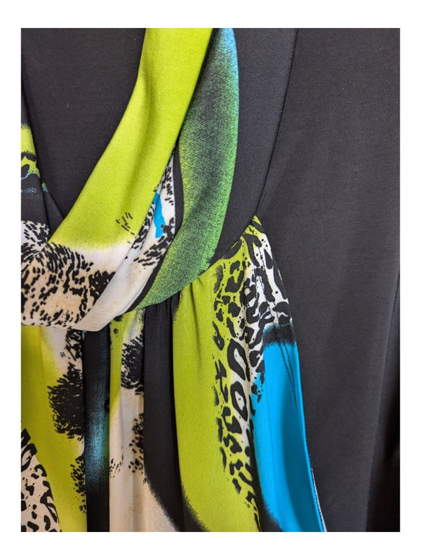 Green and Blue Patterned Black Shirt Frank Lyman Size 6
