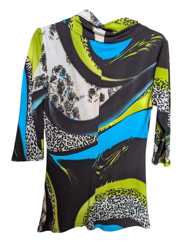 Green and Blue Patterned Black Shirt Frank Lyman Size 6