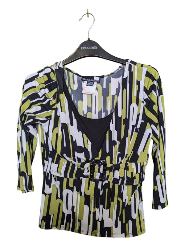 Green White and Blue Graphic Shirt with Belt Frank Lyman Size 4