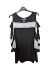 Black Off Shoulder Shirt with White Strip Frank Lyman Size 4