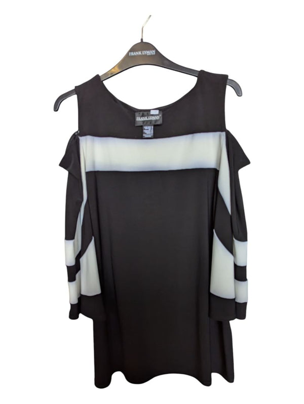 Black Off Shoulder Shirt with White Strip Frank Lyman Size 4