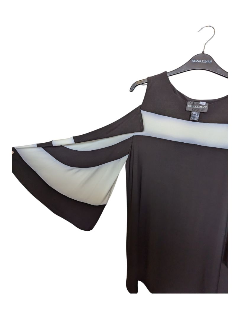 Black Off Shoulder Shirt with White Strip Frank Lyman Size 4