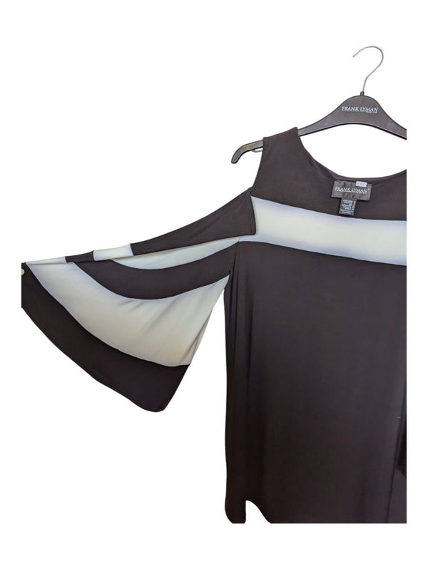 Black Off Shoulder Shirt with White Strip Frank Lyman Size 4