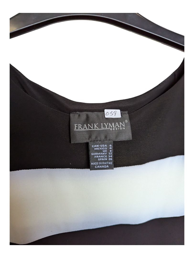 Black Off Shoulder Shirt with White Strip Frank Lyman Size 4