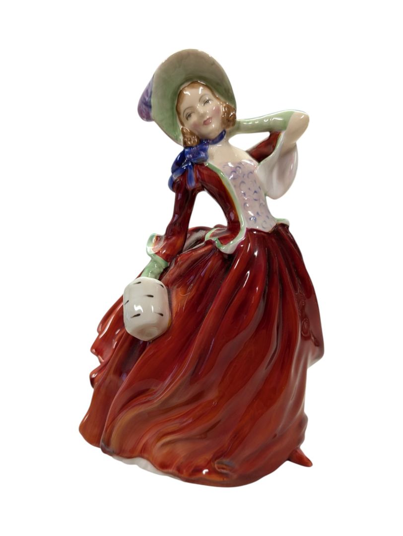 Vintage Autumn Breeze Porcelain Figurine Woman Red