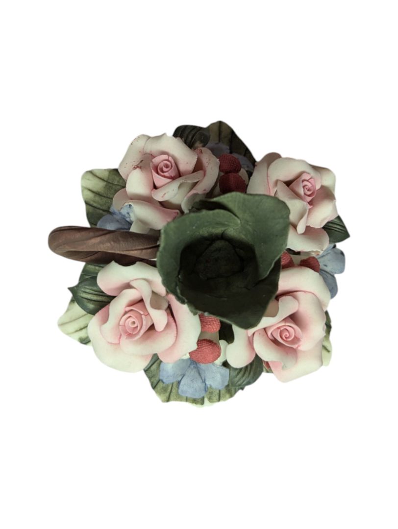 Vintage Nuova Capodimonte Rose Flower Candlestick Holders