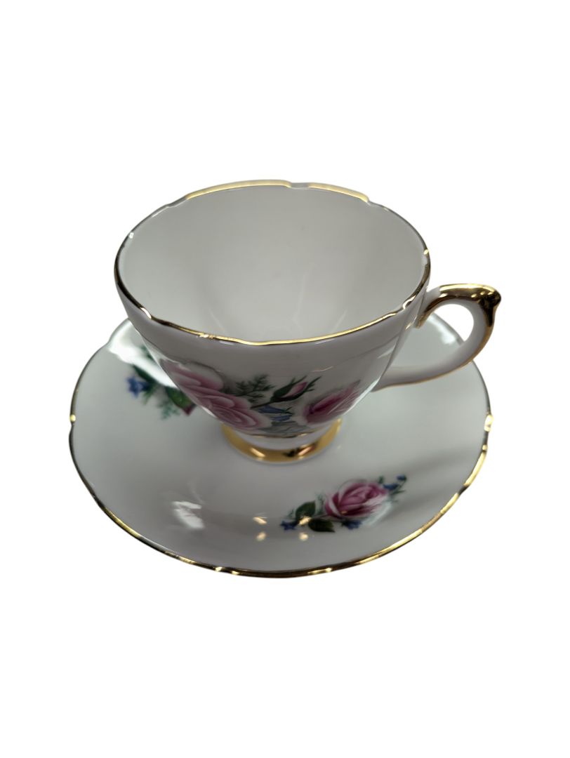 Delphine Fine Bone China Pink Rose Teacup Set (2 peices)