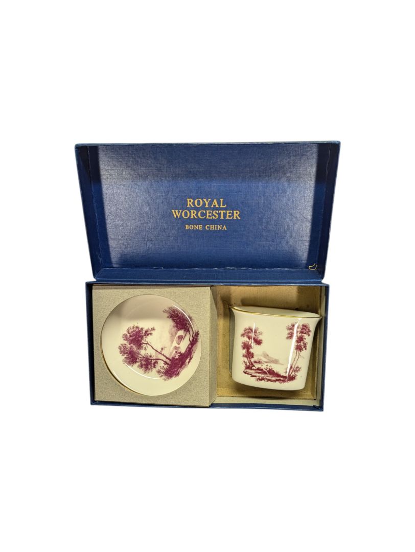 Royal Worcester Fine Bone China Toothpick Holder & Saucer Vase Dish Set (2 pieces)