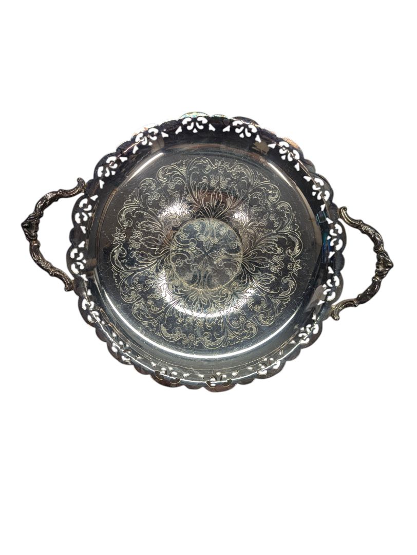 EP Copper Round Serving Tray with Handles
