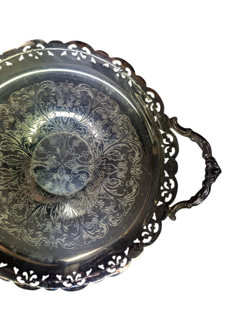 EP Copper Round Serving Tray with Handles