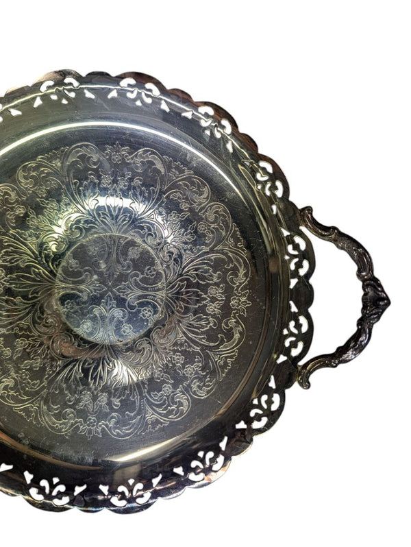 EP Copper Round Serving Tray with Handles