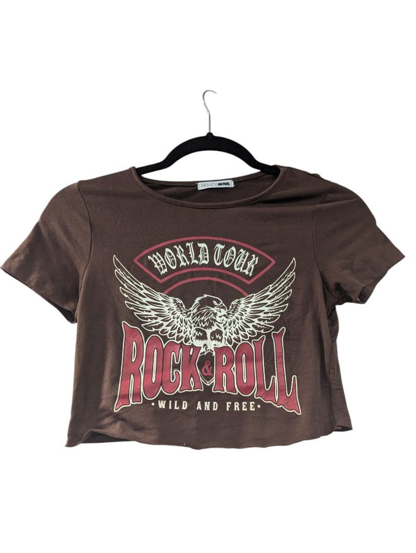 Brown Fashion Nova Wild and Free Rock Cropped Tee (S)