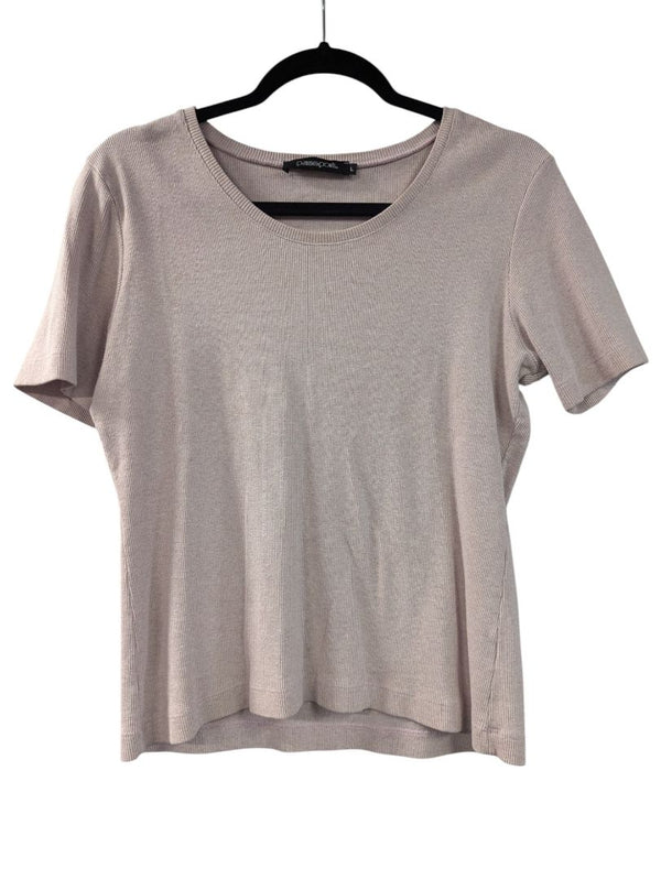 Ribbed Pink Short Sleeve T-Shirt (L) Clothing