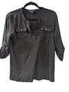 Black Roll Tab Sleeve V-neck Tee Lauren Ralph Size L