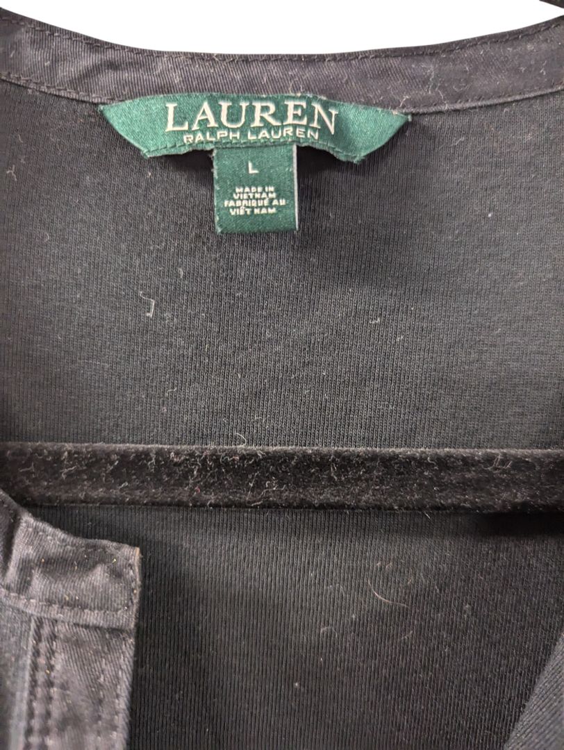 Black Roll Tab Sleeve V-neck Tee Lauren Ralph Size L