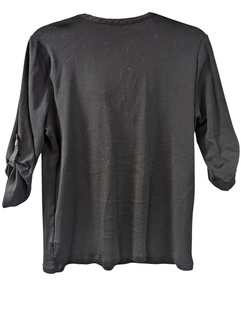 Black Roll Tab Sleeve V-neck Tee Lauren Ralph Size L