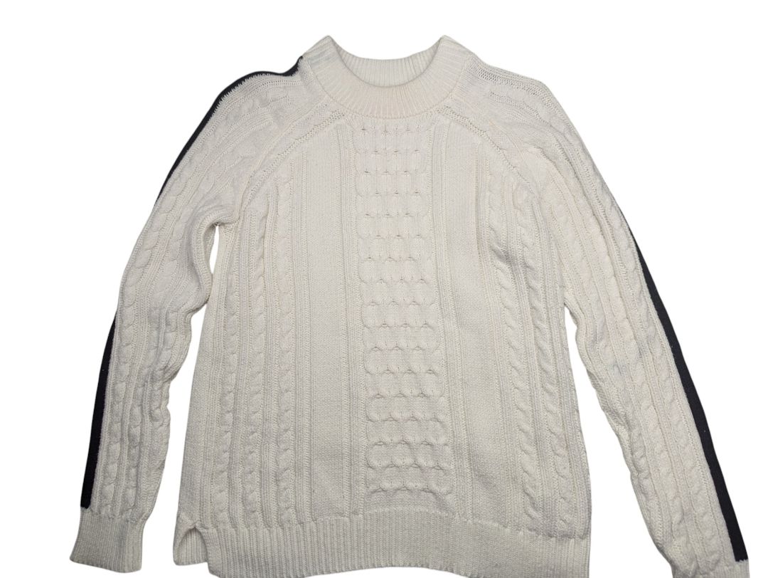 White Sweater with Blue Black Lining Hippie Rose Size S