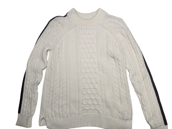 White Sweater with Blue Black Lining Hippie Rose Size S