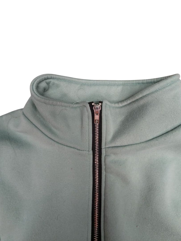 Mint Green Zip-Up Turtle Neck Sweatshirt
