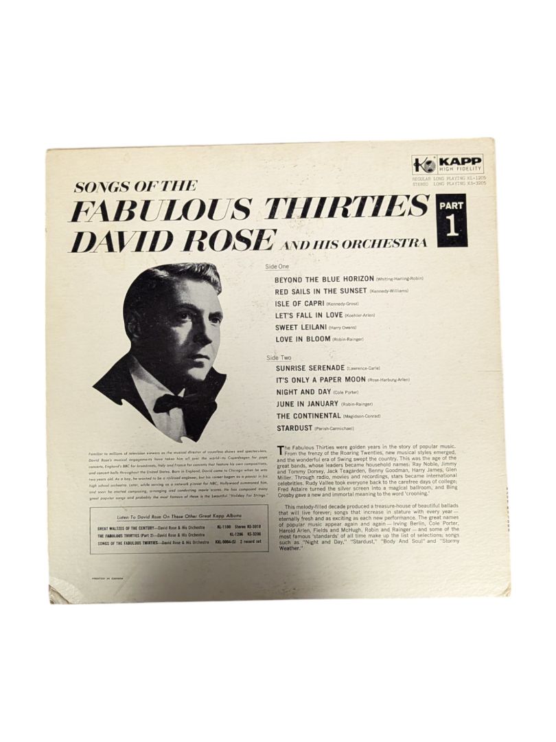 Songs of The Fabulous Thirties David Rose and His Orchestra LP
